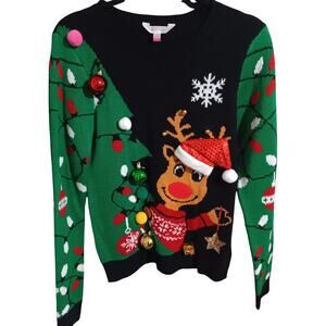 No Boundaries Womans Sweater Black Medium 7/9 Ugly Christmas Contest Rudolph